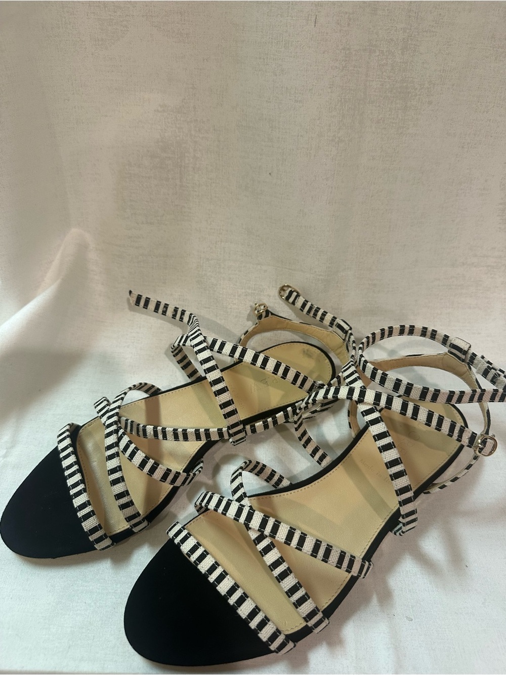 J Crew Emmaline Printed Mini Wedge Sandals Black Size 7
